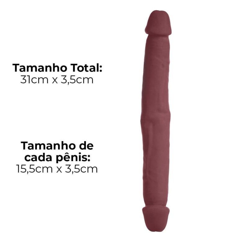 Pênis Duas Pontas / Duas Cabeças 31cmx3,5cm (15,5cm cada lado) Cyberskin Marrom - Imagem 3