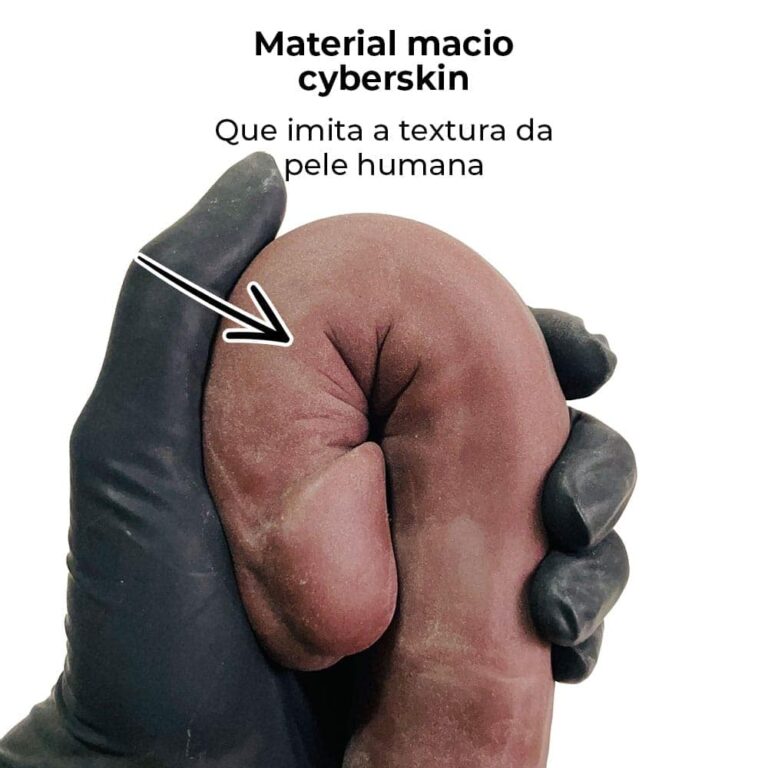 Pênis Duas Pontas / Duas Cabeças 31cmx3,5cm (15,5cm cada lado) Cyberskin Marrom - Imagem 8