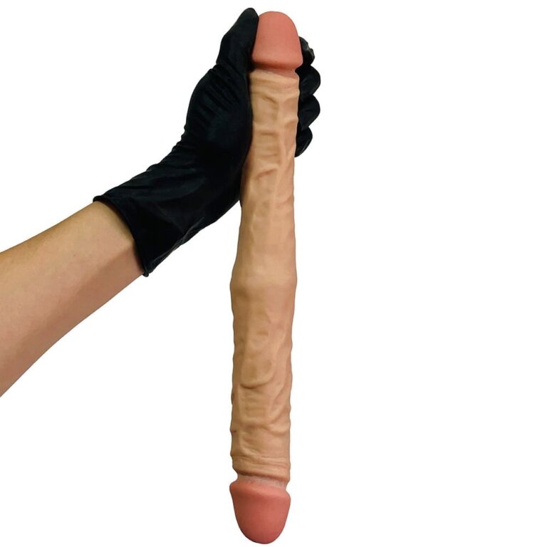Pênis Duas Pontas / Duas Cabeças 36cmx4cm (17,5cm cada lado) Cyberskin Bege - Imagem 10