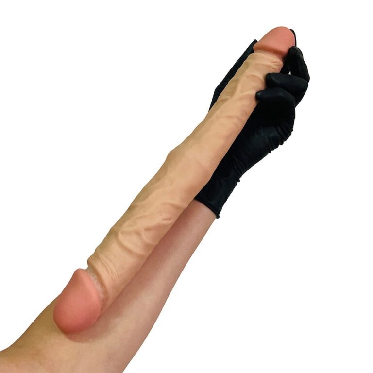 Pênis Duas Pontas / Duas Cabeças 36cmx4cm (17,5cm cada lado) Cyberskin Bege - Imagem 12
