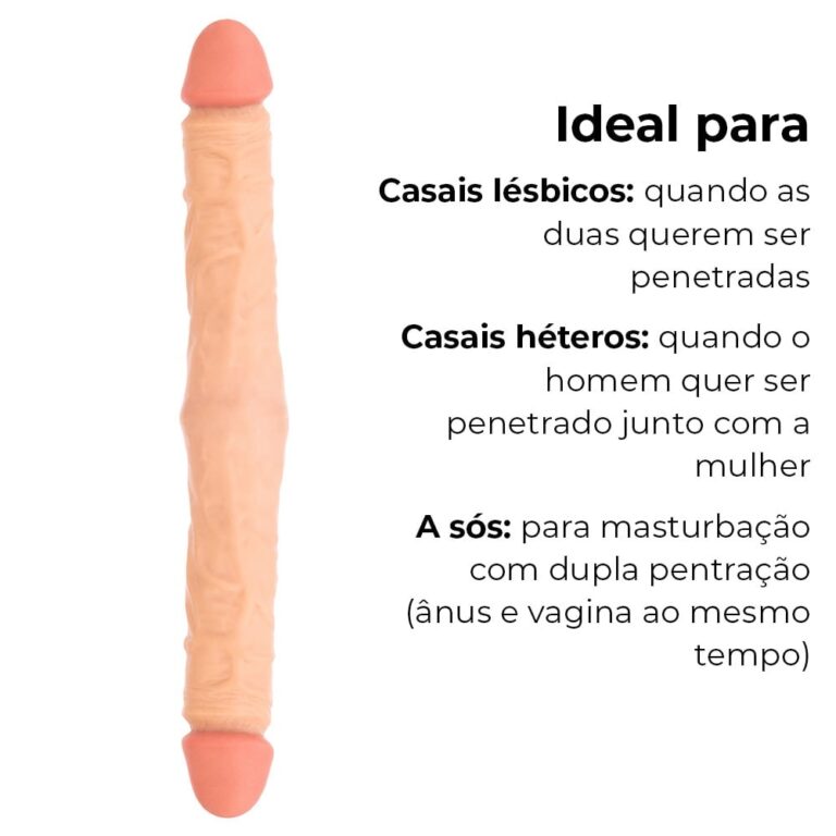 Pênis Duas Pontas / Duas Cabeças 36cmx4cm (17,5cm cada lado) Cyberskin Bege - Imagem 4