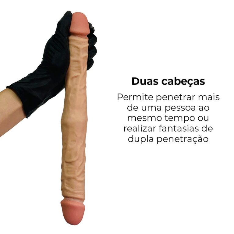 Pênis Duas Pontas / Duas Cabeças 36cmx4cm (17,5cm cada lado) Cyberskin Bege - Imagem 5