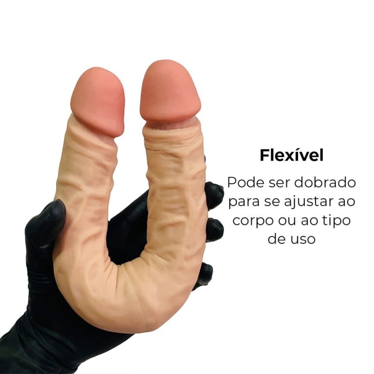 Pênis Duas Pontas / Duas Cabeças 36cmx4cm (17,5cm cada lado) Cyberskin Bege - Imagem 7