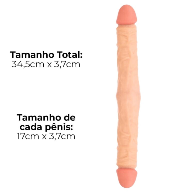 Pênis Duas Pontas / Duas Cabeças 36cmx4cm (17,5cm cada lado) Cyberskin Bege - Imagem 3