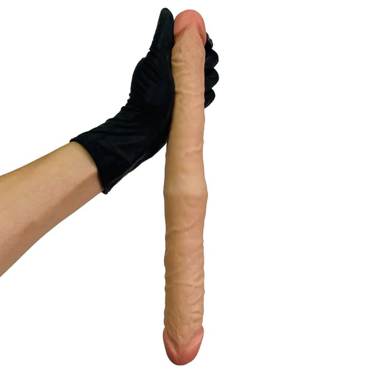 Pênis Duas Pontas / Duas Cabeças 36cmx4cm (17,5cm cada lado) Cyberskin Bege - Imagem 11