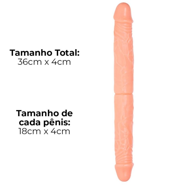 Pênis Duas Pontas / Duas Cabeças 36cmx4cm (18cm cada lado) Bege - Imagem 3
