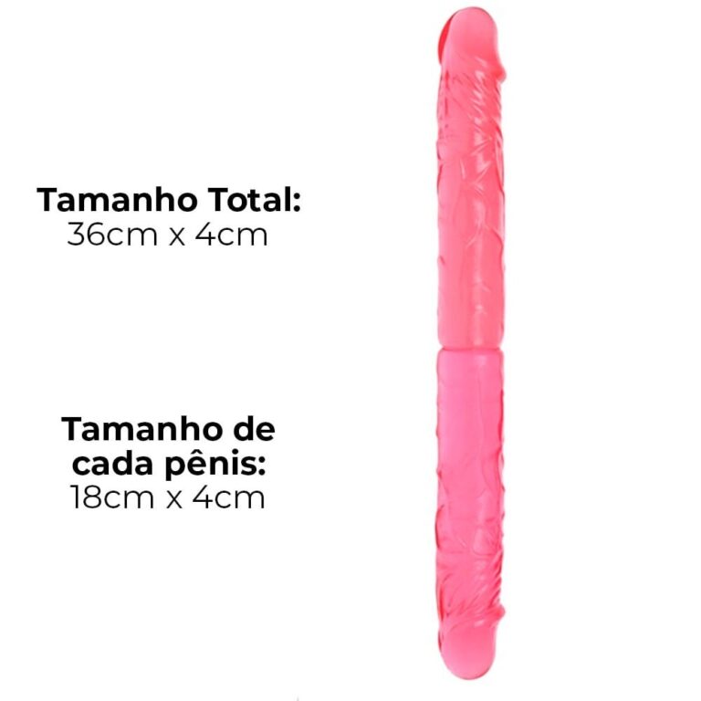 Pênis Duas Pontas / Duas Cabeças 36cmx4cm (18cm cada lado) Translucido Rosa - Imagem 3