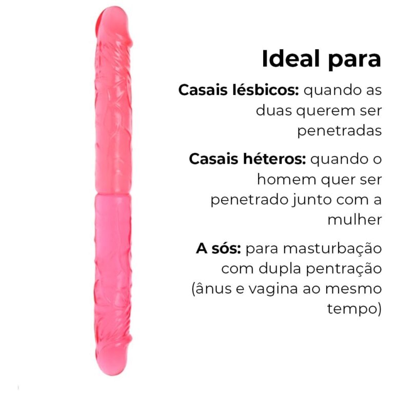 Pênis Duas Pontas / Duas Cabeças 36cmx4cm (18cm cada lado) Translucido Rosa - Imagem 4