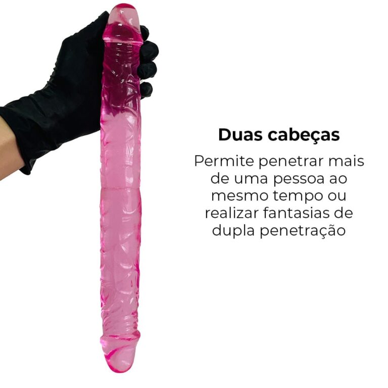 Pênis Duas Pontas / Duas Cabeças 36cmx4cm (18cm cada lado) Translucido Rosa - Imagem 8