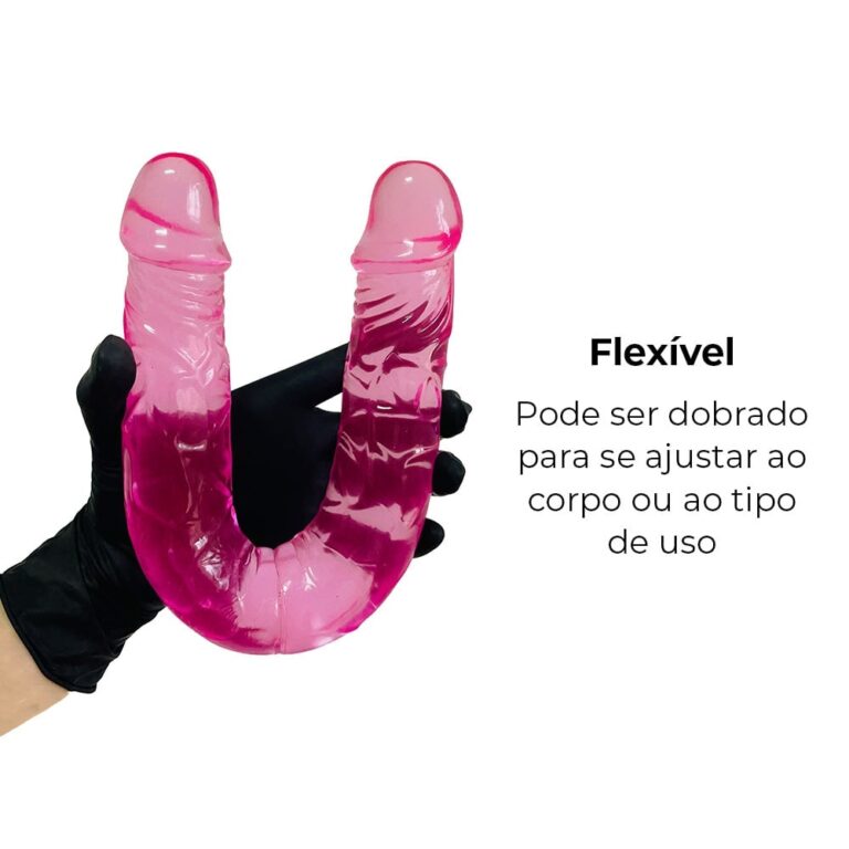Pênis Duas Pontas / Duas Cabeças 36cmx4cm (18cm cada lado) Translucido Rosa - Imagem 7