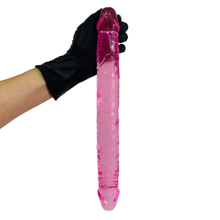 Pênis Duas Pontas / Duas Cabeças 36cmx4cm (18cm cada lado) Translucido Rosa - Imagem 9