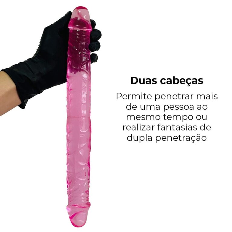 Pênis Duas Pontas / Duas Cabeças 36cmx4cm (18cm cada lado) Translucido Rosa - Imagem 6