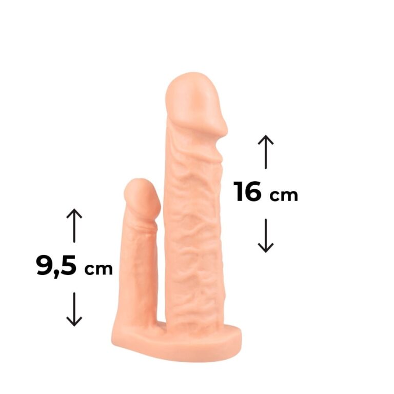 Pênis Médio Dupla Penetração 16cm x 3,5cm e 9,5cm x 2,2cm Bege