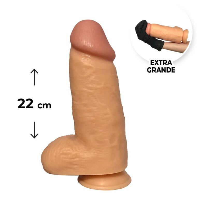 Pênis Grande 22cm x 7cm Realista Bege com Escroto e Ventosa