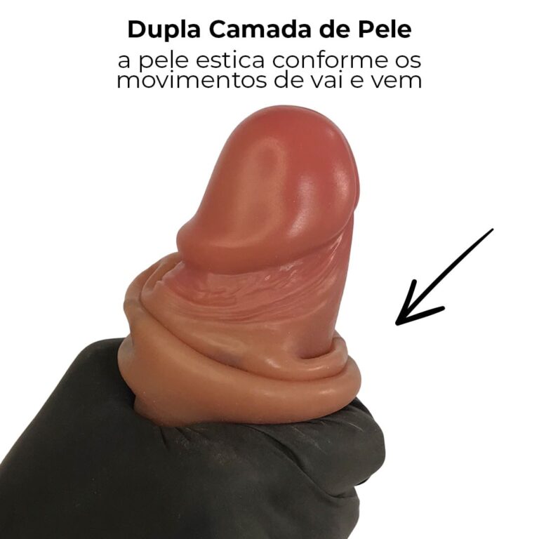 Pênis Realista Grande 19cm x 4cm Dupla Camada (Pele que estica) Marrom - Imagem 4