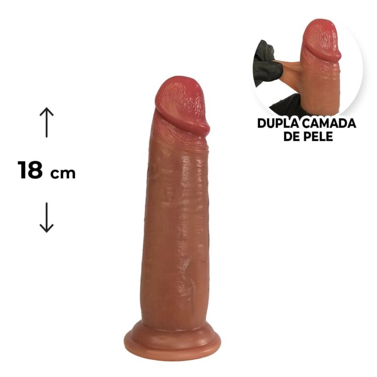 Pênis Realista Grande 18cm x 4cm Dupla Camada (Pele que estica) Marrom