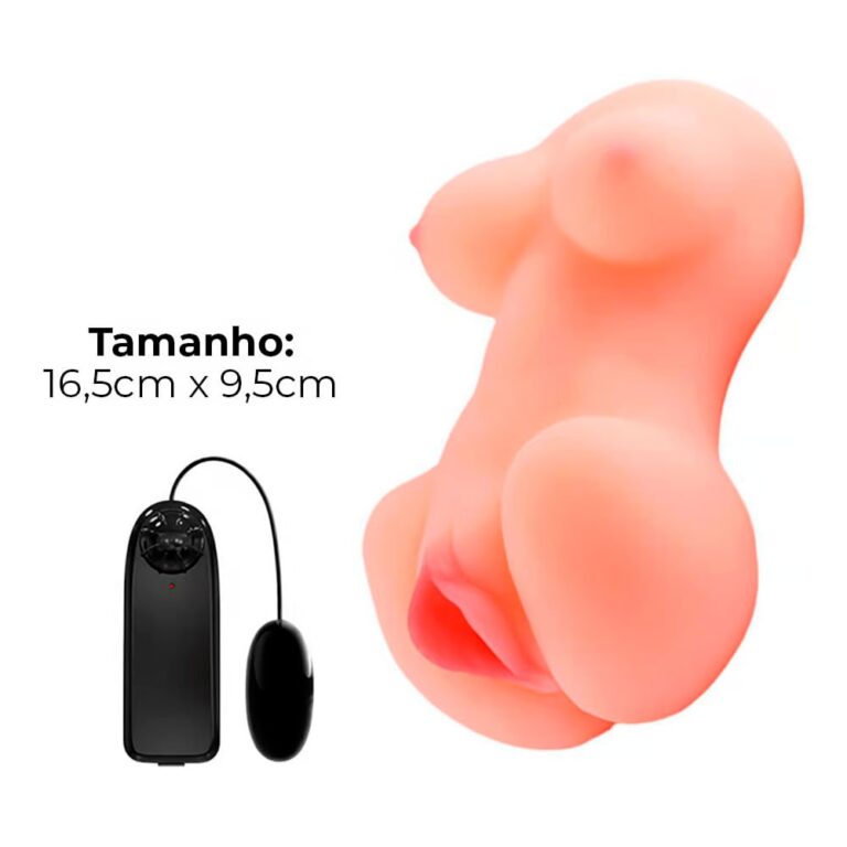 Masturbador masculino com seios e vagina com túnel interno texturizado com Vibração 16,5cm x 9,5cm - Imagem 3
