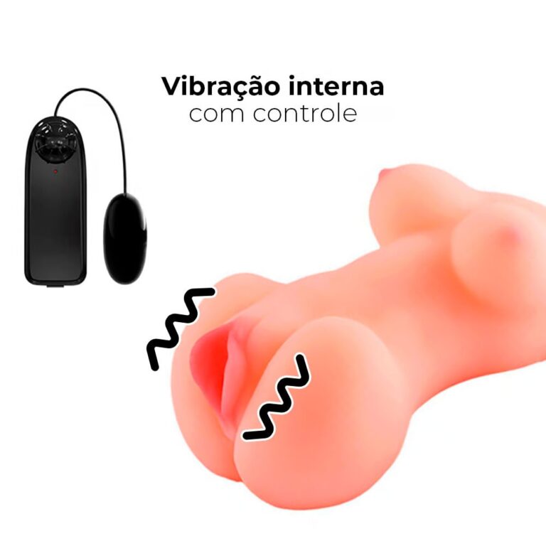 Masturbador masculino com seios e vagina com túnel interno texturizado com Vibração 16,5cm x 9,5cm - Imagem 5