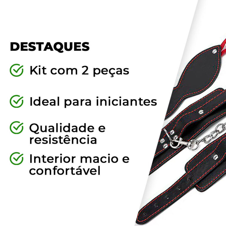 Kit Venda e Algemas com Corrente Preto e Vermelho - Imagem 4