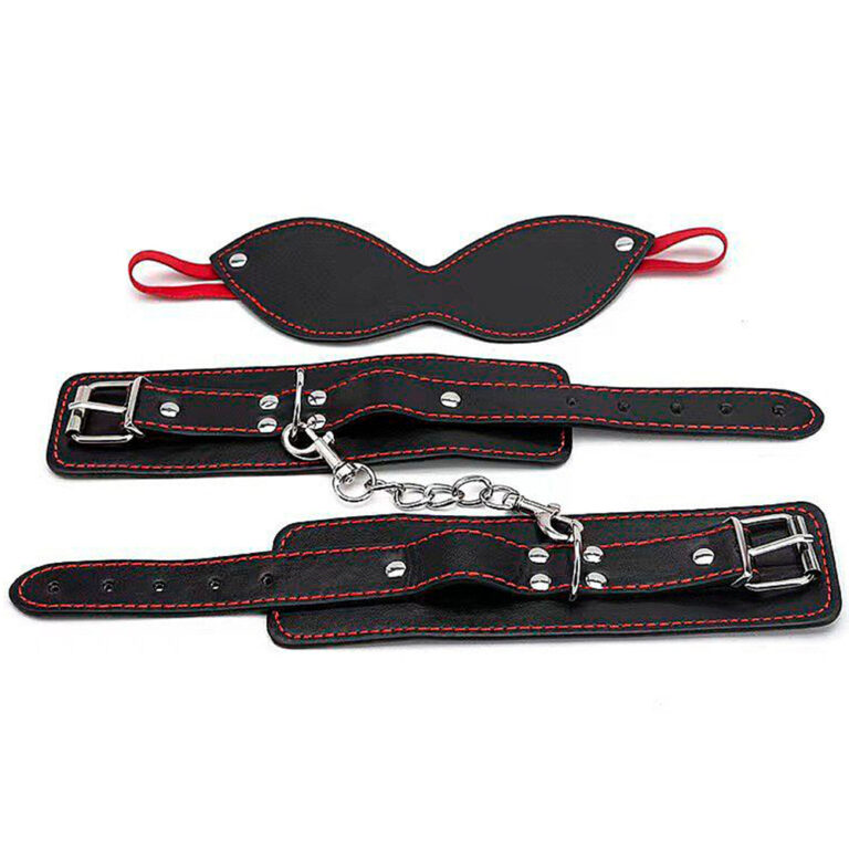 Kit Venda e Algemas com Corrente Preto e Vermelho - Imagem 3