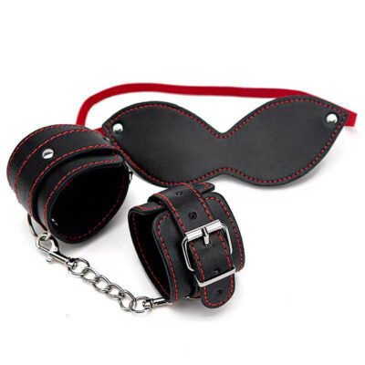 Kit Venda e Algemas com Corrente Preto e Vermelho