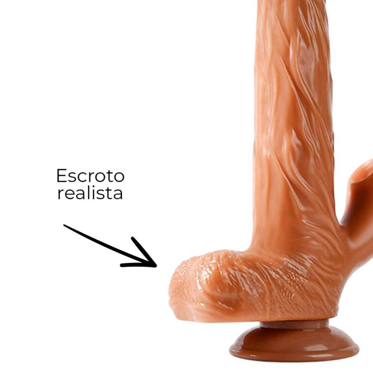Pênis Grande 21cm x 3,5cm Recarregável Rotativa com Estimulador Clitoriano com Ondas de Pressão Cyberskin com Ventosa e Escroto - Imagem 11