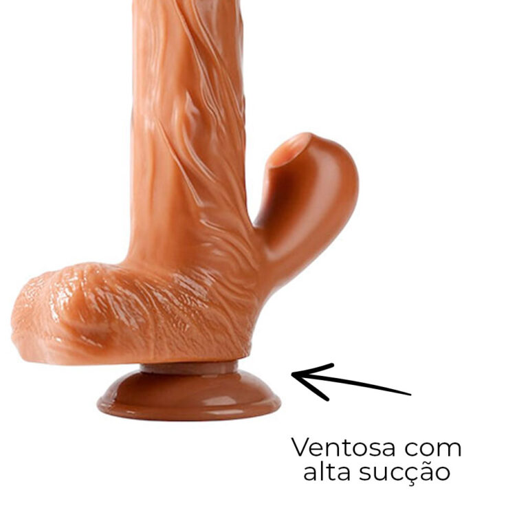 Pênis Grande 21cm x 3,5cm Recarregável Rotativa com Estimulador Clitoriano com Ondas de Pressão Cyberskin com Ventosa e Escroto - Imagem 12