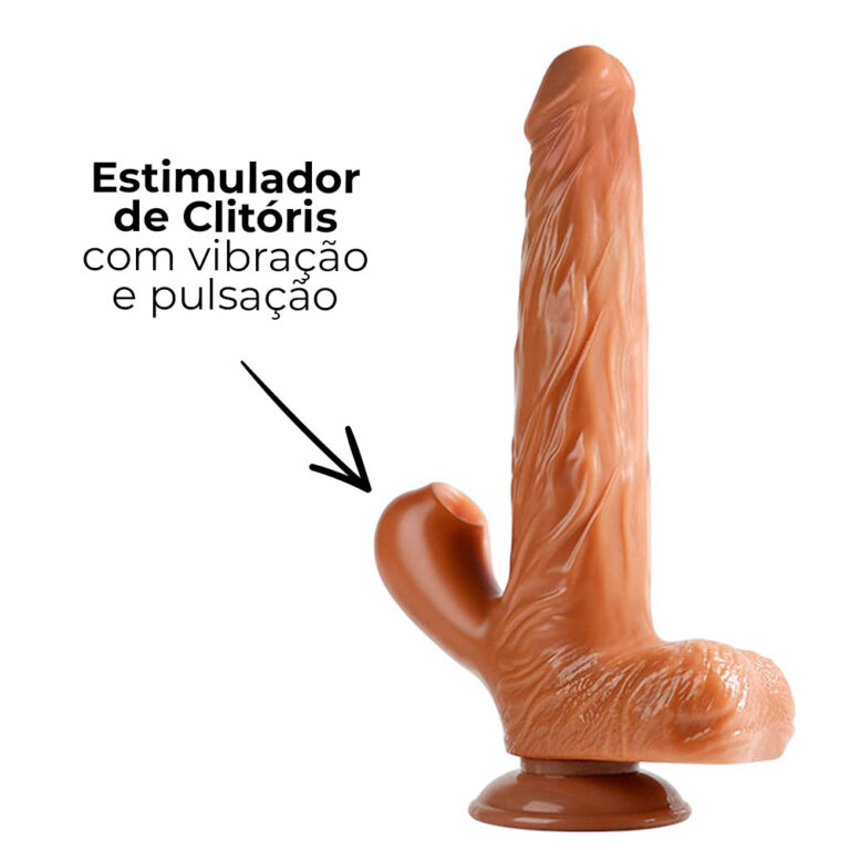 Pênis Grande 21cm x 3,5cm Recarregável Rotativa com Estimulador Clitoriano com Ondas de Pressão Cyberskin com Ventosa e Escroto - Imagem 8