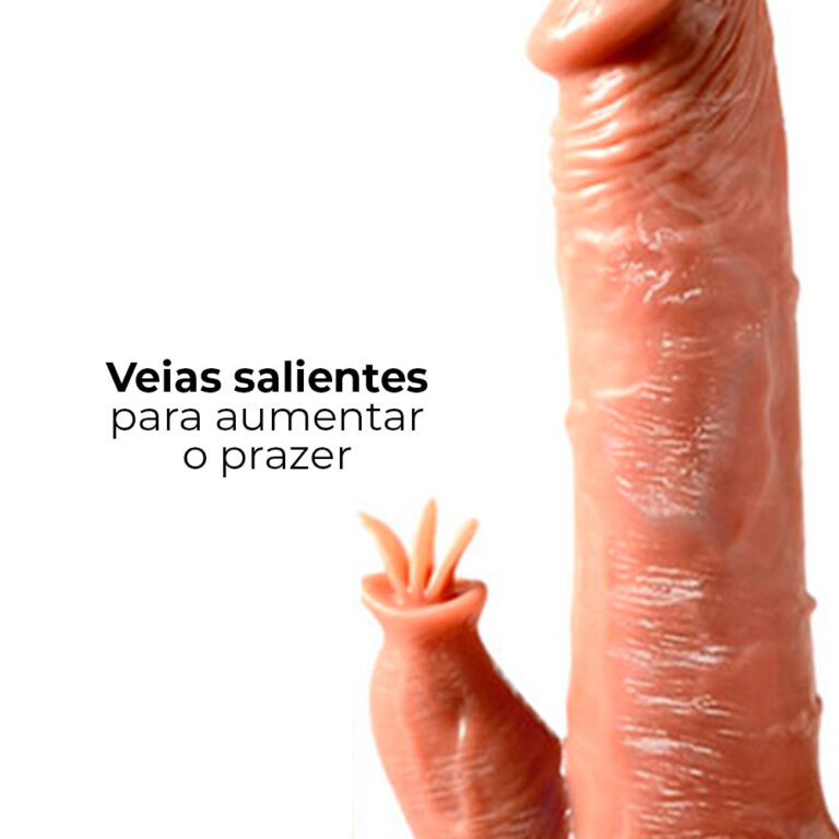 Pênis Grande 21cm x 3,5cm Recarregável com Vibração e estimulador de Clitóris com Controle Remoto Realista Cyberskin com Ventosa e Escroto - Imagem 10