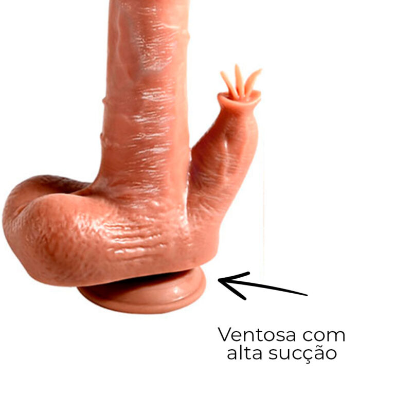 Pênis Grande 21cm x 3,5cm Recarregável com Vibração e estimulador de Clitóris com Controle Remoto Realista Cyberskin com Ventosa e Escroto - Imagem 12