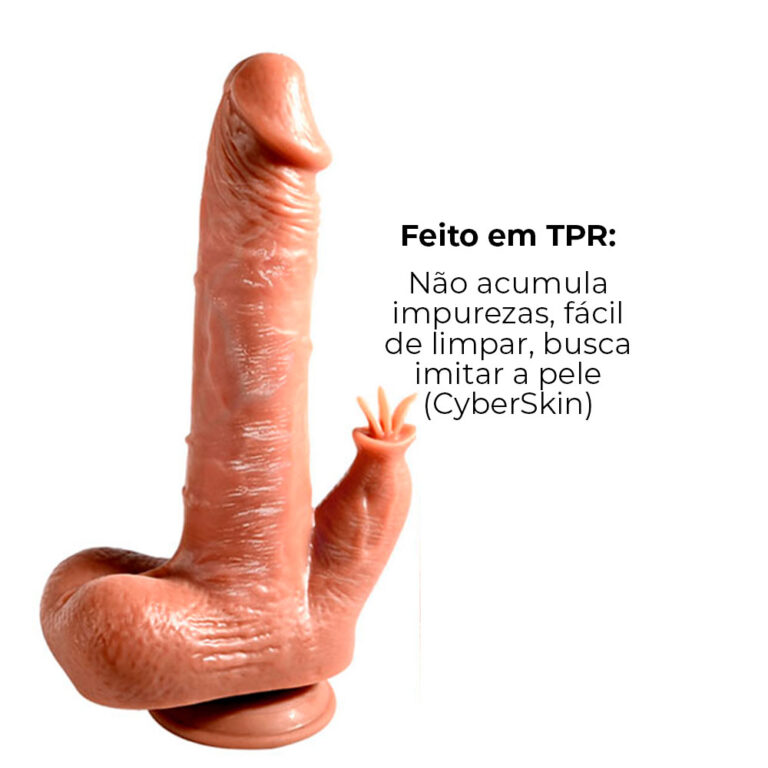 Pênis Grande 21cm x 3,5cm Recarregável com Vibração e estimulador de Clitóris com Controle Remoto Realista Cyberskin com Ventosa e Escroto - Imagem 13