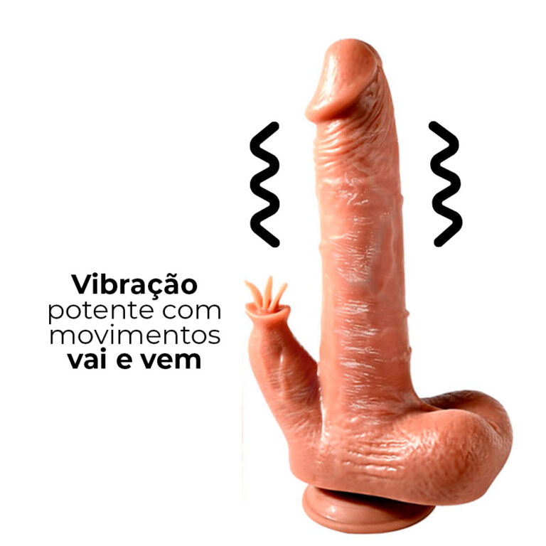 Pênis Grande 21cm x 3,5cm Recarregável com Vibração e estimulador de Clitóris com Controle Remoto Realista Cyberskin com Ventosa e Escroto - Imagem 7