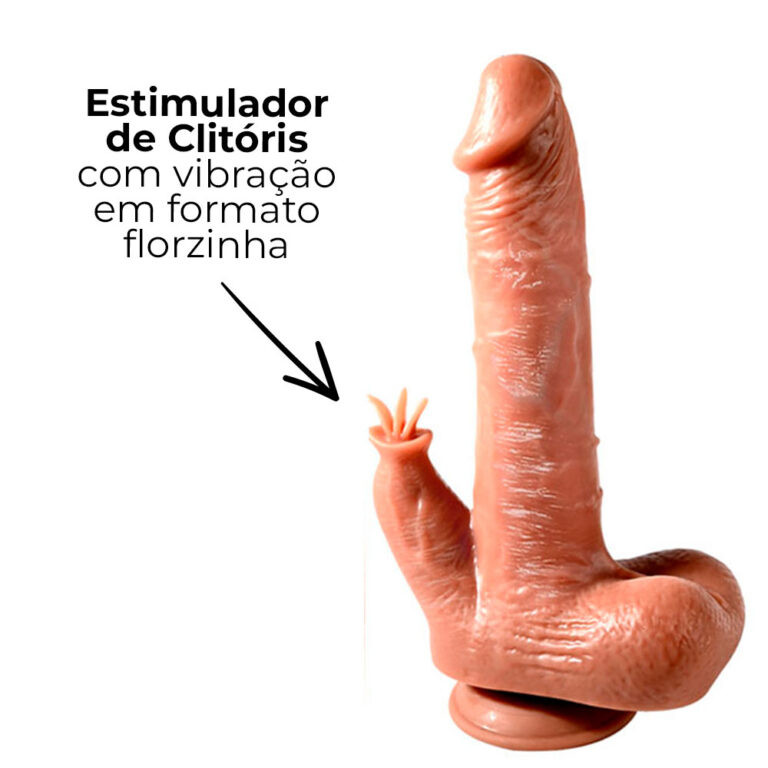 Pênis Grande 21cm x 3,5cm Recarregável com Vibração e estimulador de Clitóris com Controle Remoto Realista Cyberskin com Ventosa e Escroto - Imagem 8