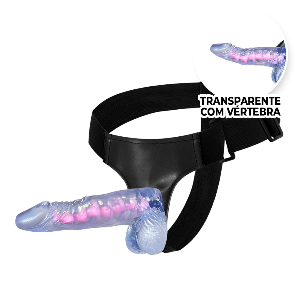 Cinta Peniana Média 17cm x 3cm com Pênis Transparente