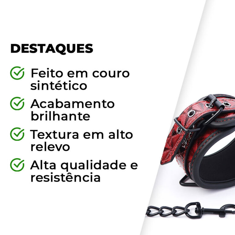 Algema Brilhante com Relevo Preta e Vermelha com Corrente - Imagem 4