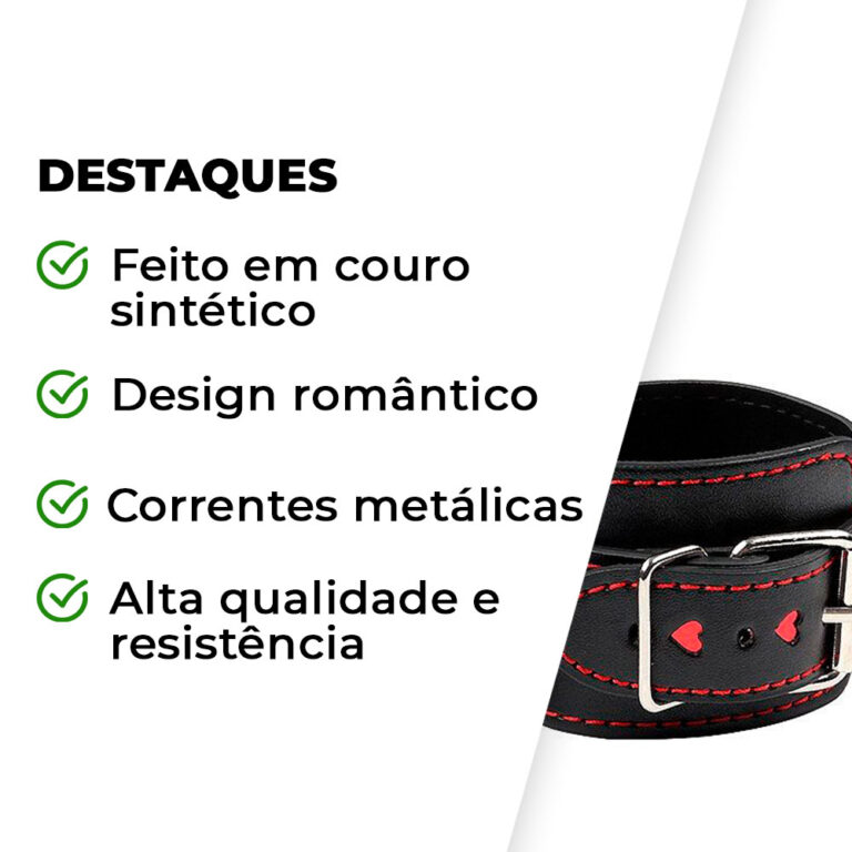 Algema Preta com Corrente e detalhes de Coração Vermelho - Imagem 4