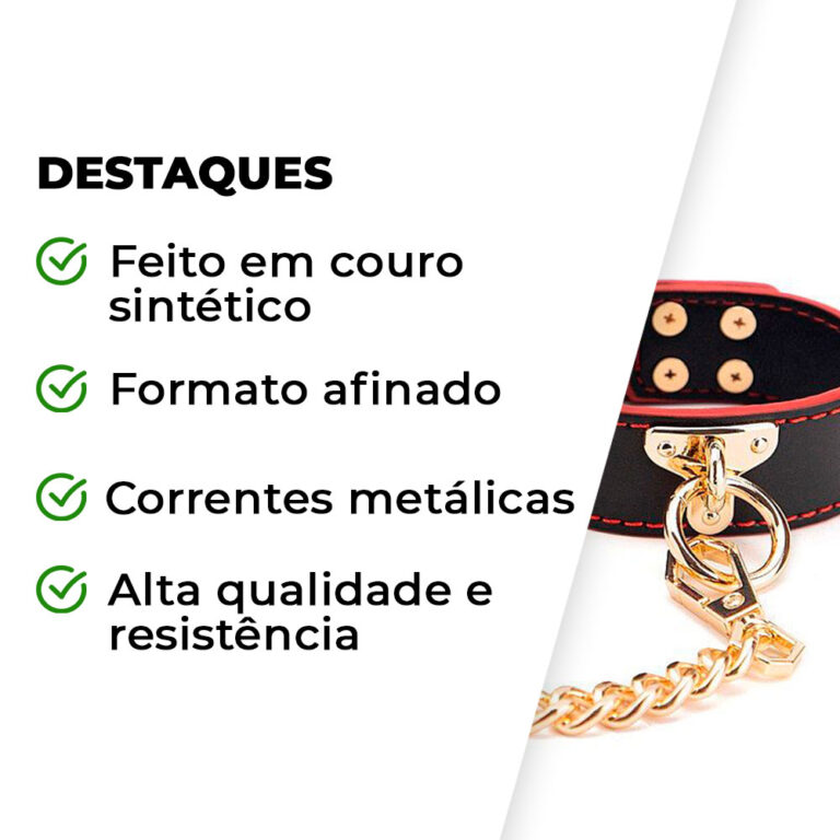 Algema Preta e Vermelha com Corrente Dourada - Imagem 4