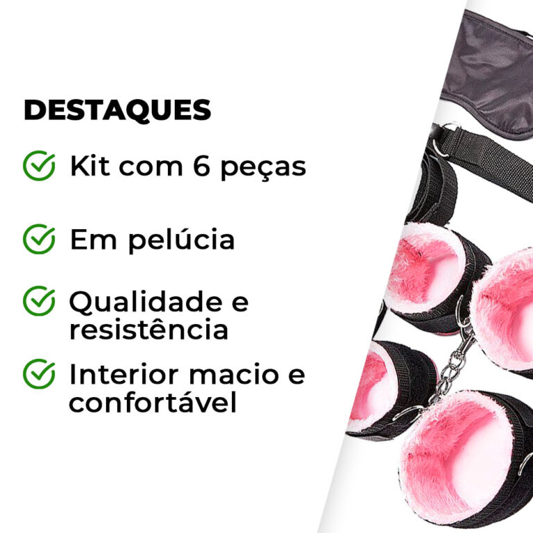 Kit Sado em Pelúcia e Velcro com 6 itens Preto e Rosa - Imagem 3