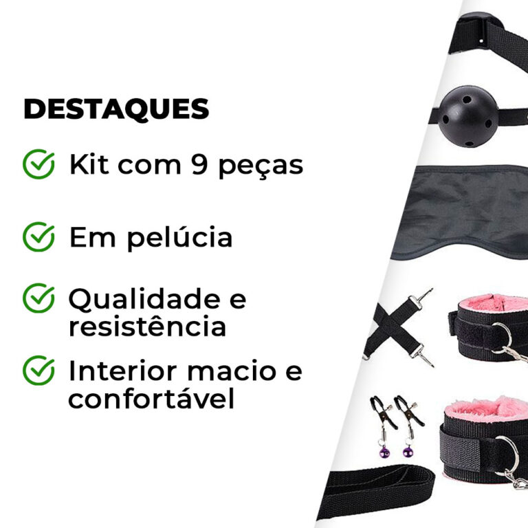 Kit Sado em Pelúcia com 9 itens Preto e Rosa - Imagem 3