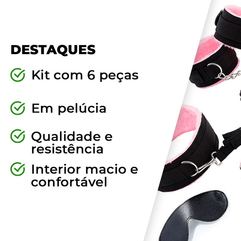 Kit Sado Pelúcia e Fivelas com 6 itens Preto e Rosa - Imagem 4