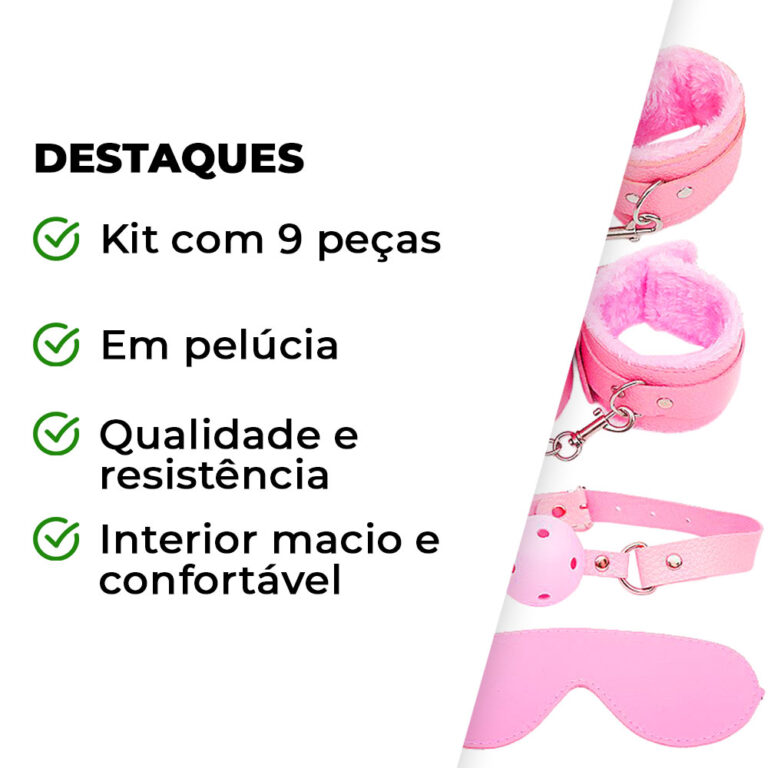 Kit Sado em Pelúcia e Fivelas com 9 itens Rosa - Imagem 3