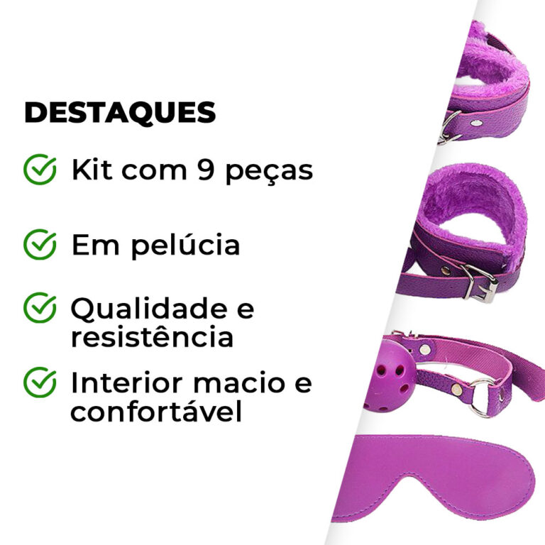 Kit Sado em Pelúcia e Fivelas com 9 itens Roxo - Imagem 3