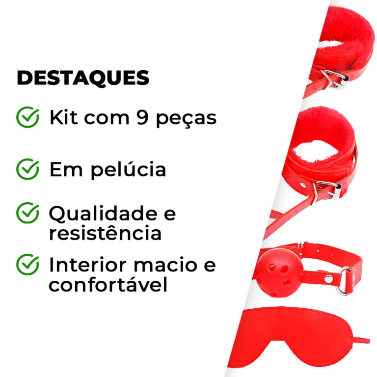 Kit Sado em Pelúcia e Fivelas com 9 itens Vermelho - Imagem 3