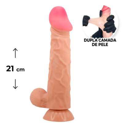 Pênis Realista Grande 21cm x 4cm Dupla Camada (Pele que estica) Com vértebra Bege