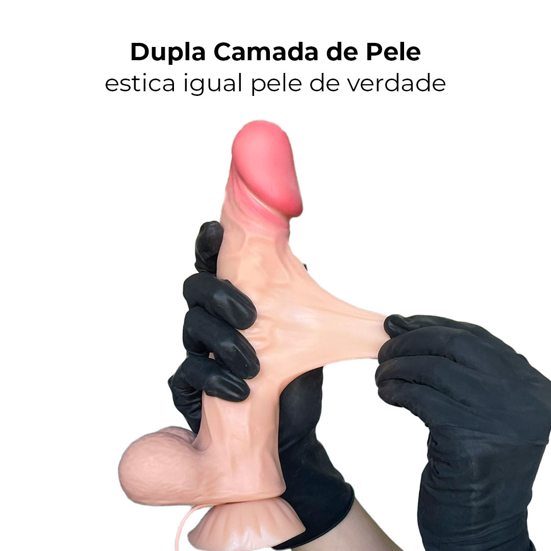 Pênis Realista Grande 21,5cm x 4cm Dupla Camada (Pele que estica) Com vértebra e Vibração Bege - Imagem 4