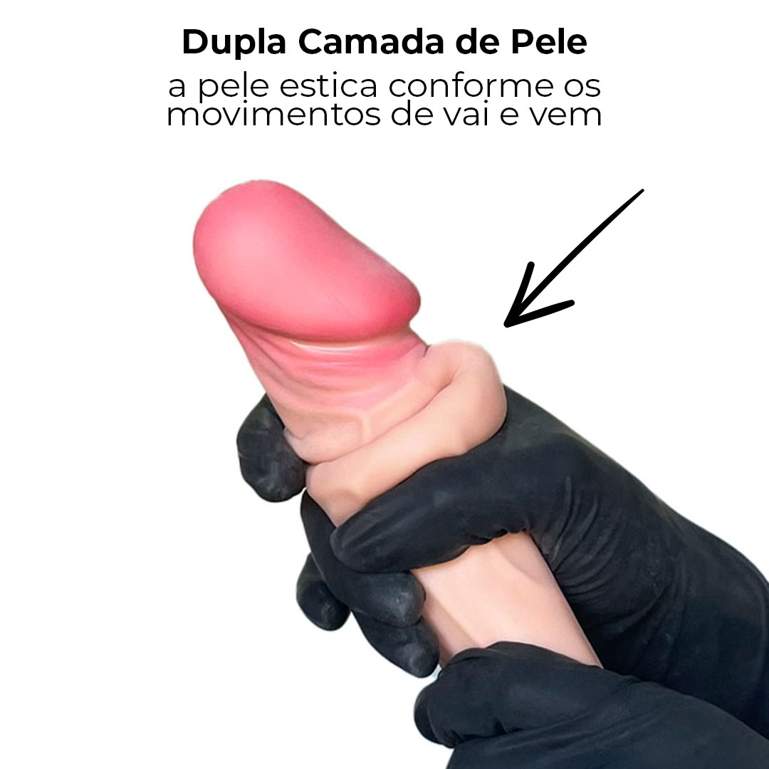 Pênis Realista Grande 21,5cm x 4cm Dupla Camada (Pele que estica) Com vértebra e Vibração Bege - Imagem 6