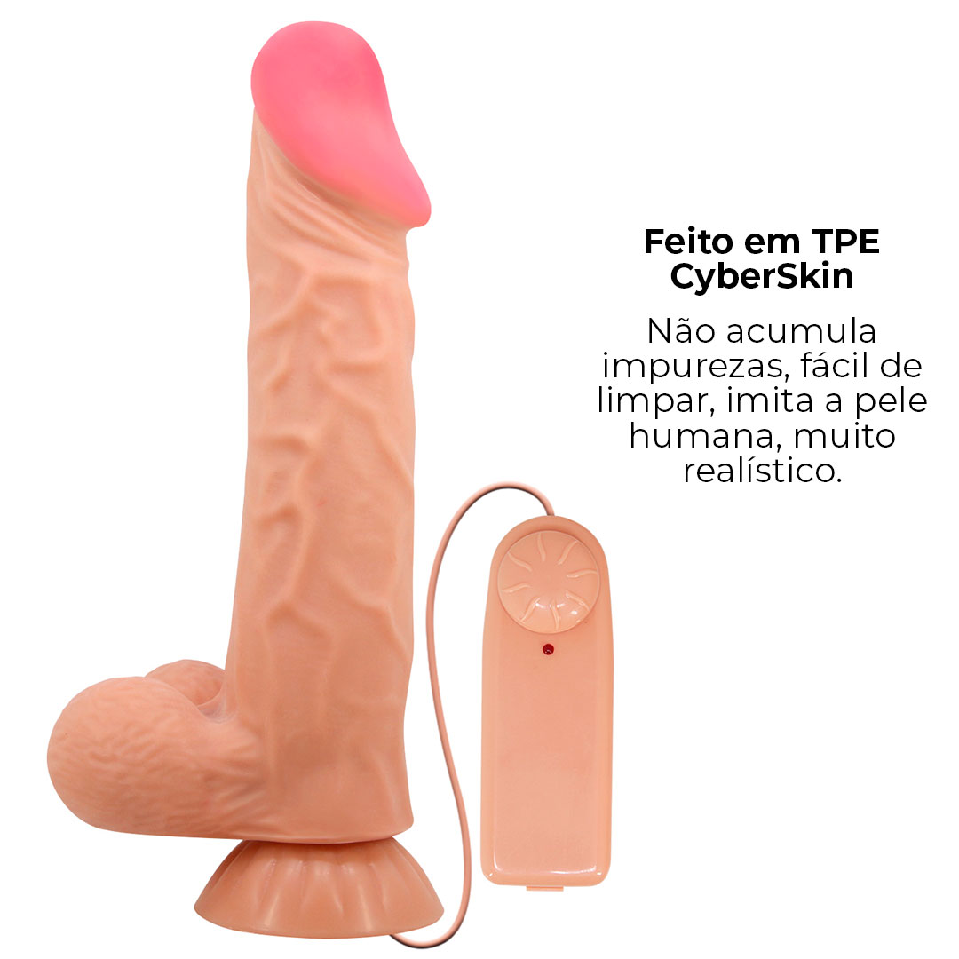 Pênis Realista Grande 21,5cm x 4cm Dupla Camada (Pele que estica) Com vértebra e Vibração Bege - Imagem 7