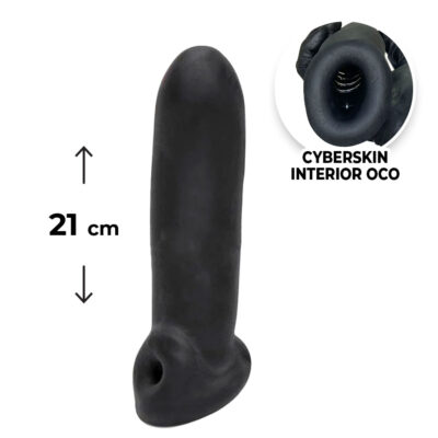 Capa Peniana 21cm x 5cm com Anel para o Escroto para Aumentar ou Engrossar o Pênis Preta