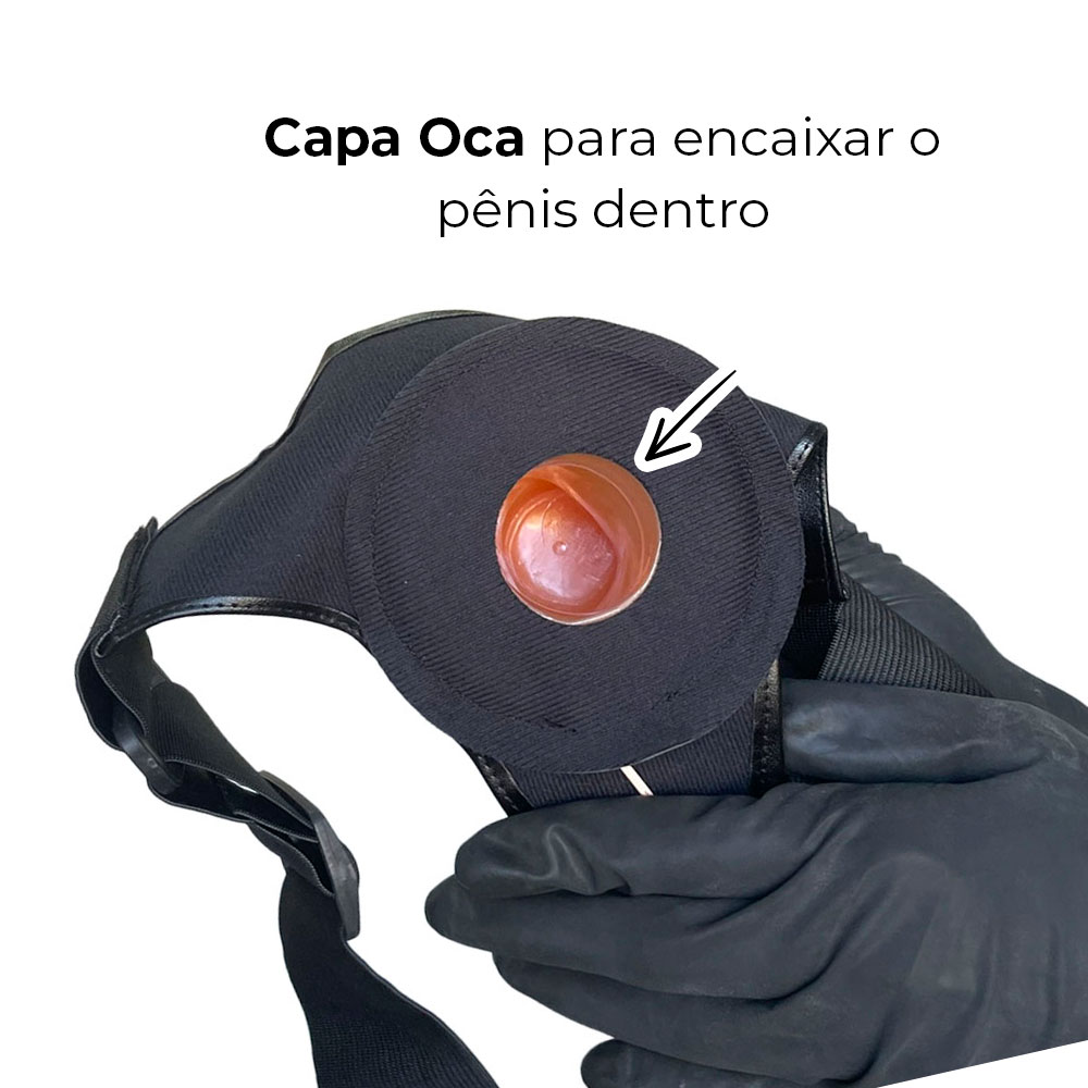 Capa Peniana OCA com cinta 16,5cm x 4,5cm Bege com Vibro para Aumentar ou Engrossar o Pênis - Imagem 4