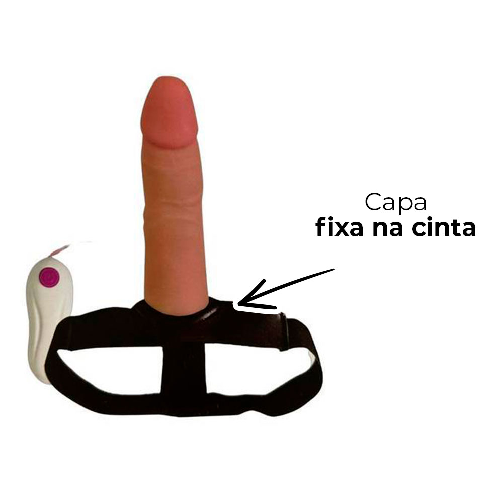 Capa Peniana OCA com cinta 16,5cm x 4,5cm Bege com Vibro para Aumentar ou Engrossar o Pênis - Imagem 11